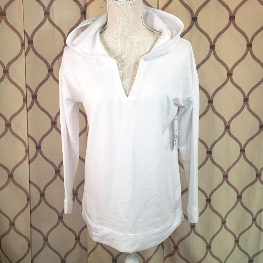 Zelos Core Vneck Hooded Top White Women's Small NWT